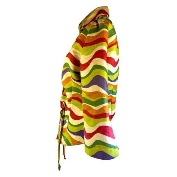 Annalese Jacket Women XS Retro Wavy Print Lace Tie Closure - Picture 3 of 8